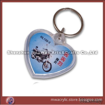 Lovely transparent polished heart shaped promotional acrylic/lucite keychain/key ring/key holder wit